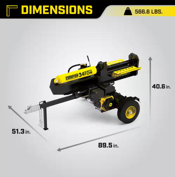 Champion 34-Ton Hydraulic Log Splitter, 338cc Engine